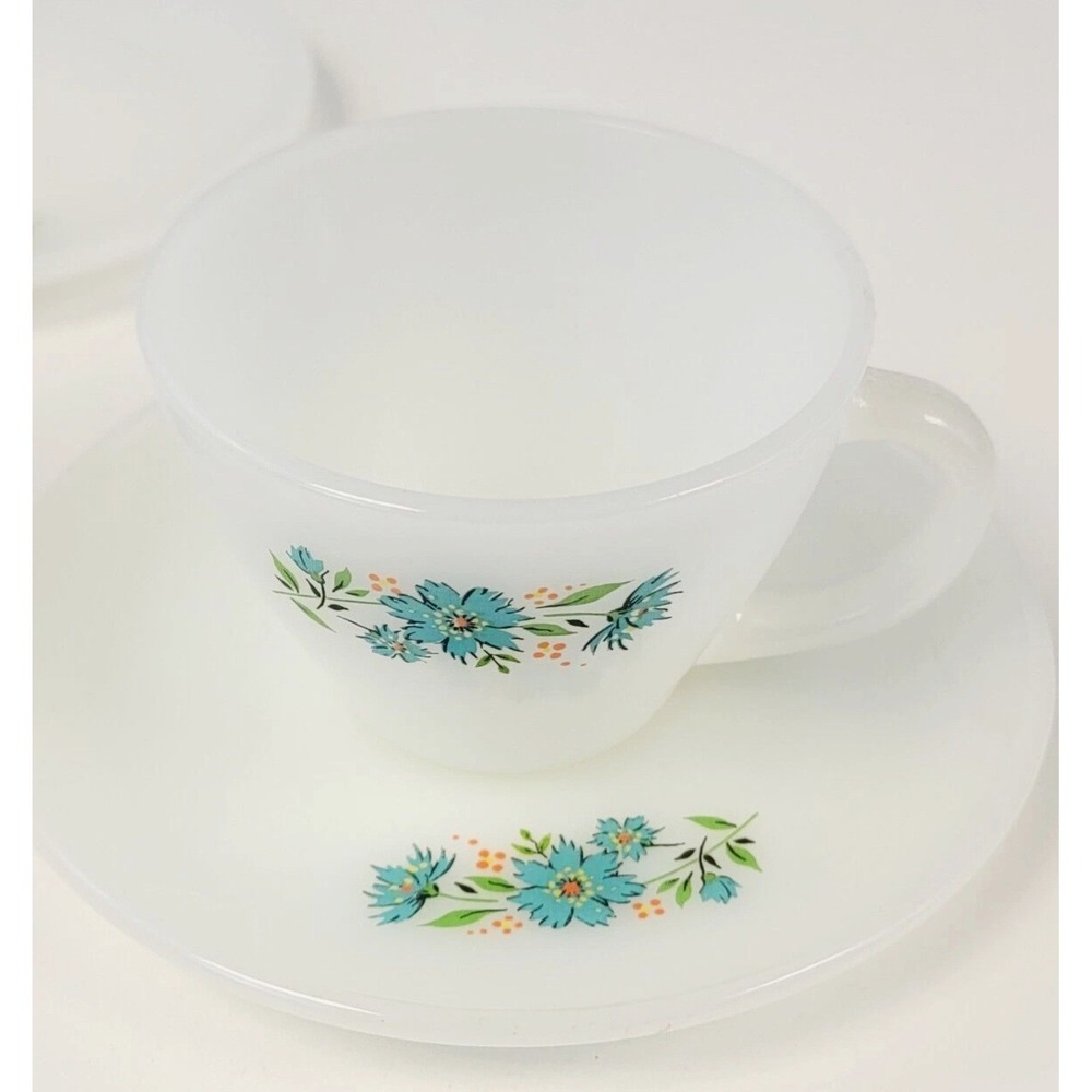 VTG Fire King Milk Glass Bonnie Blue Periwinkle Cup & Saucer Multiple Available